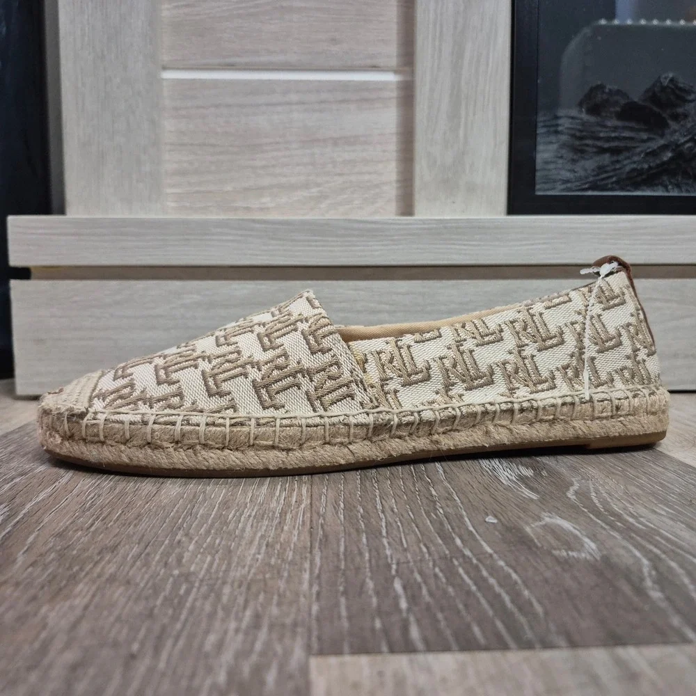 Lauren Ralph Lauren Womens Espadrille Flats Monogram Print sz 8 nwot